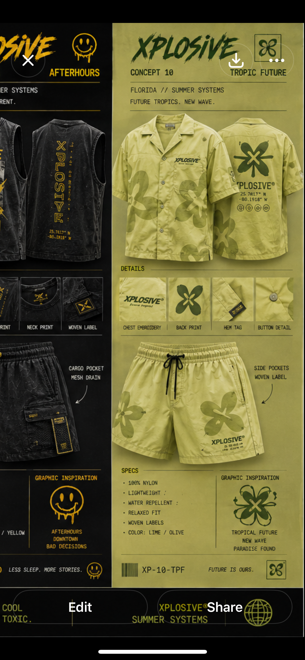 Concept 10 Tropic Future — Lime Olive Camp Collar Shirt and Shorts