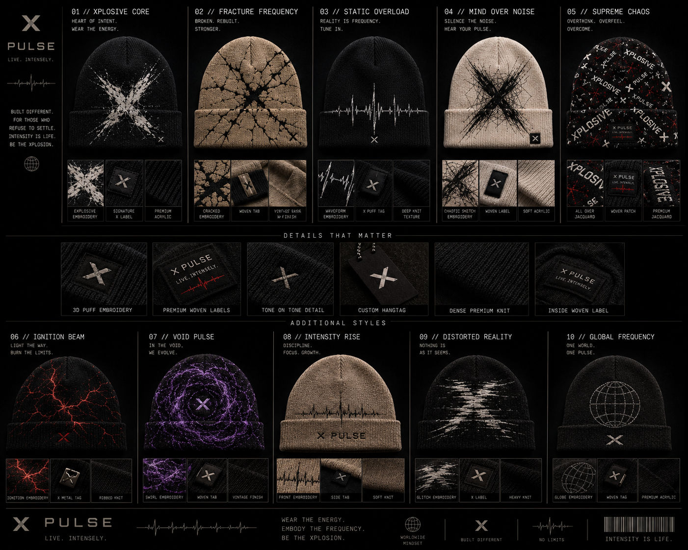 X Pulse Beanie Collection — 10 Styles